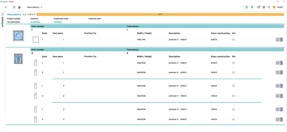 Ubicacin y detalle de cada vidrio