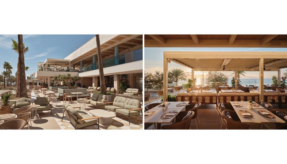 Los espacios exteriores conectan visualmente con el mar, integrando piscina y terrazas en el paisaje de Cala Millor...