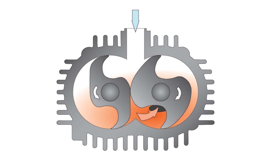 Fig. 2: Vista de seccin de una bomba de vaco de rotores de ua Mink