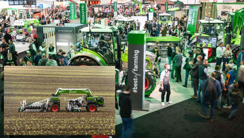 Stand de Fendt en Agritechnica, con detalle del robot Xaver GT en campo
