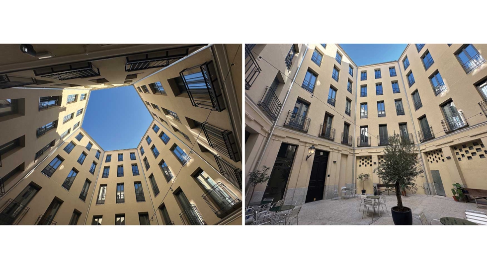 El patio hexagonal es uno de los espacios ms remarcables del proyecto, ya que favorece la iluminacin natural en todas las viviendas...