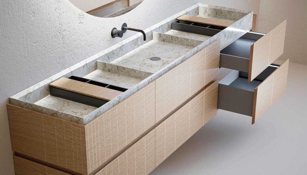 Detalle de la estructura del mueble con frisado asimtrico