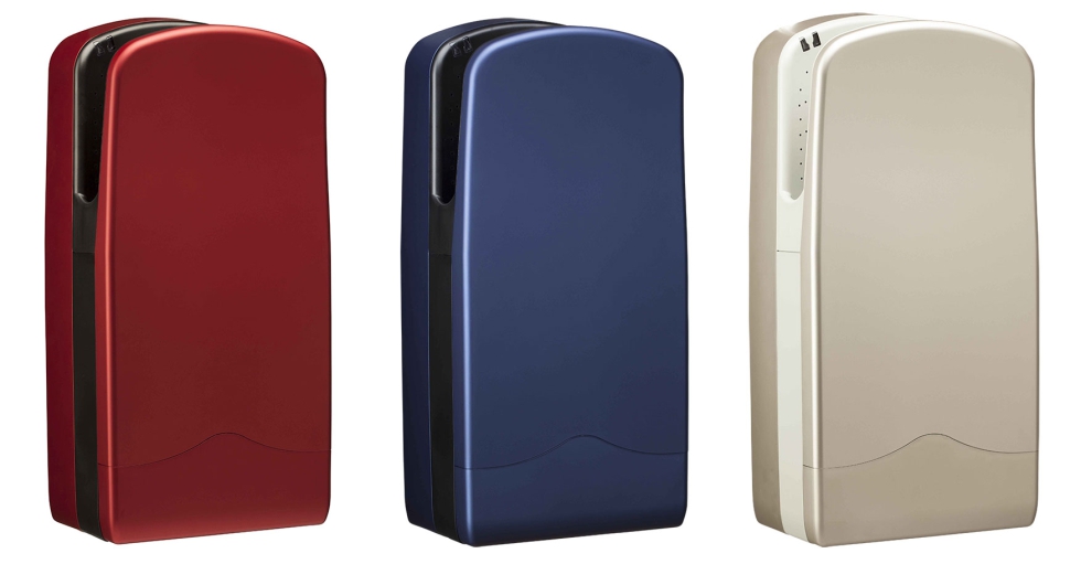 El secamanos V-Jet est disponible en nueve colores diferentes para su integracin armoniosa en cualquier ambiente...