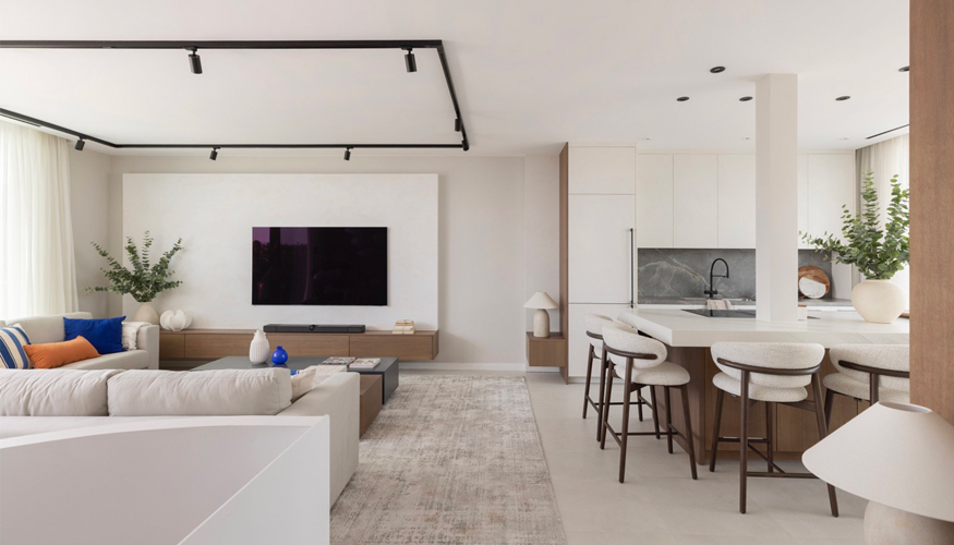 La paleta cromtica neutra es una constante en todos los espacios de este dplex