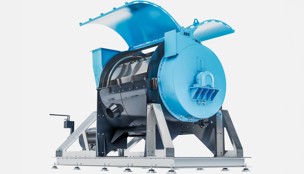 El equipo de limpieza en seco: el diseo caracterstico con su robusto bastidor de acero y la unidad de descarga...