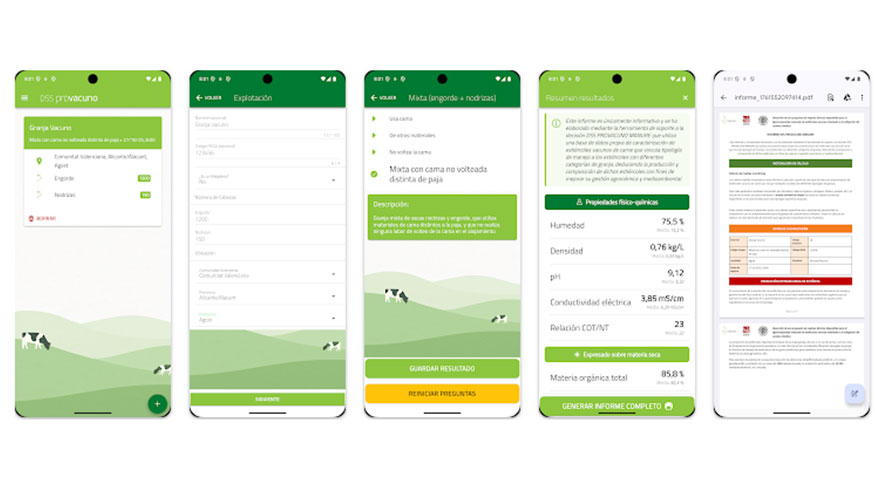 Pantallazos de la app Provacuno DSS Manure