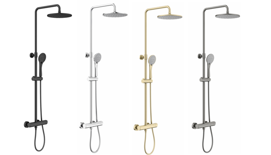 La nueva columna de ducha Kloe est disponible en cuatro acabados...