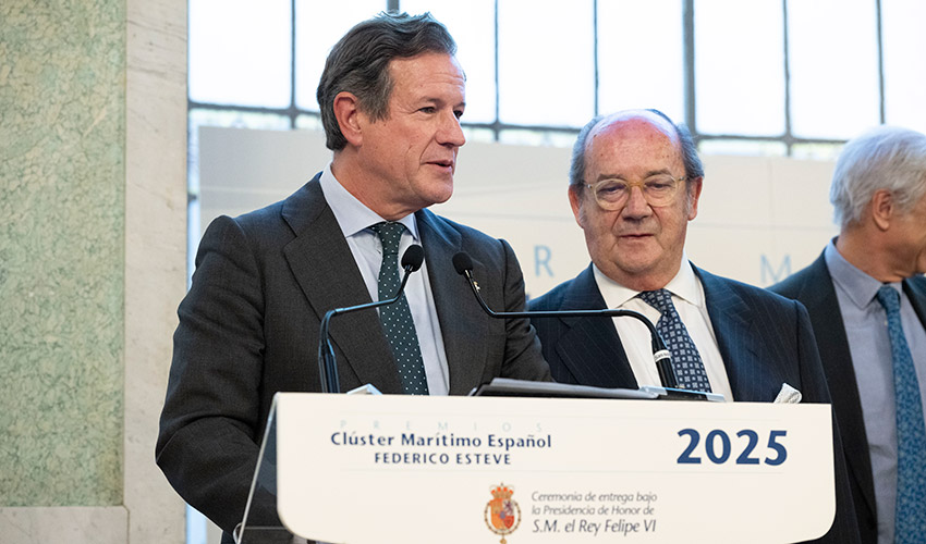 Javier Garat, presidente del Clster Martimo Espaol, durante su intervencin en la ceremonia de entrega de los Premios Federico Esteve 2025...