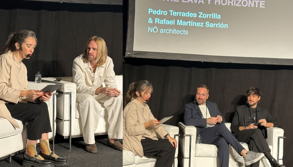 A la izquierda Benjamn Iborra de Mesura; a la derecha, Pedro Terrades y Rafael Martnez de NŌ Architects