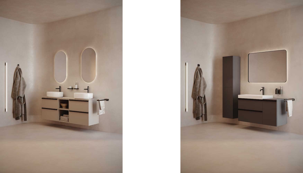 Verso combina cuatro opciones en tonos naturales blanco mate, gris arena, terracota y nix con tres variantes de madera pino blanco...