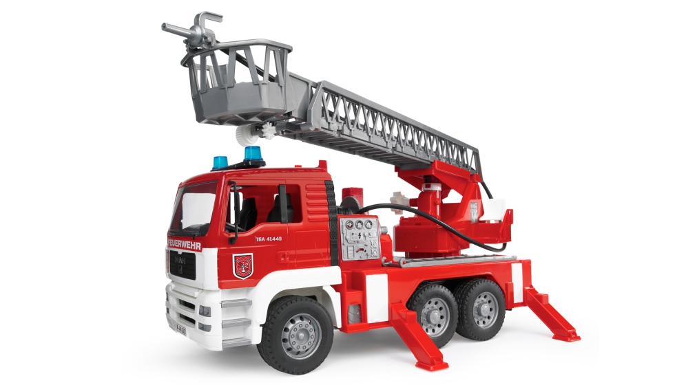 Man bomberos con escalera, luz y sonido