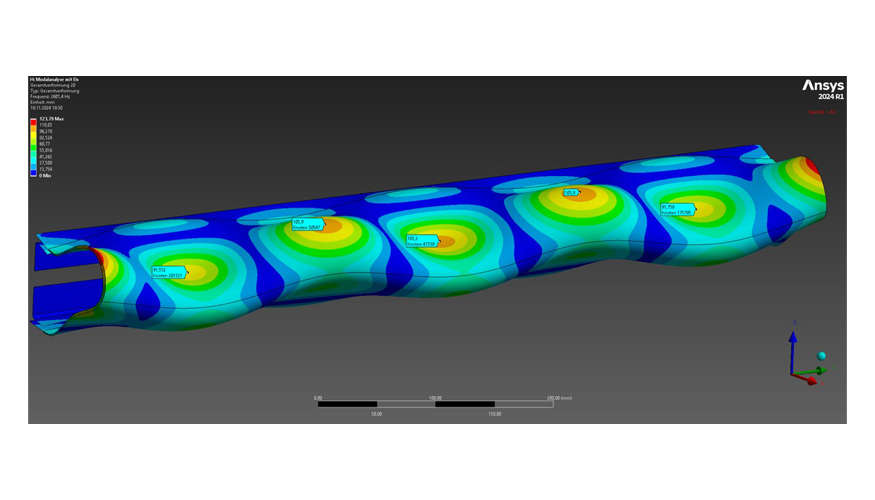 Simulacin de la vibracin de un ala que muestra un modo propio tpico como el que se produce en la vibracin. Foto: Fraunhofer LBF...