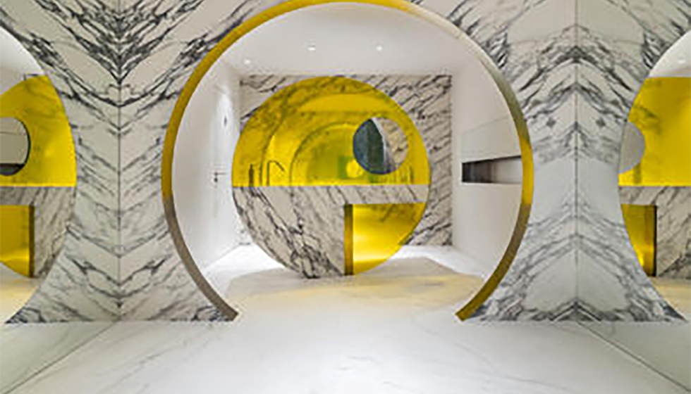 Lapis Domus -Showroom Techlam, de RuizVelazquez Studio. Fotografa: Nacho Uribe Salazar