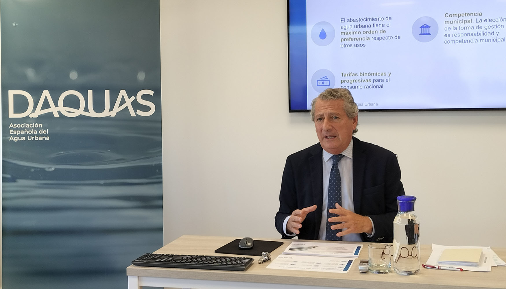 El presidente de Daquas, Jess Maza, en un momento de la rueda de prensa, celebrada en la sede de la asociacin en Madrid...