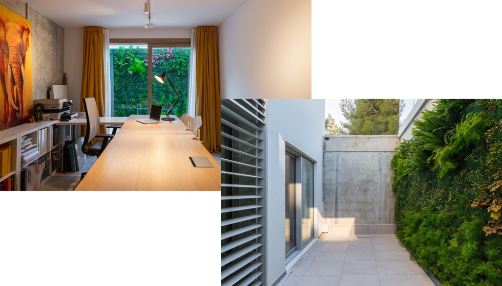 Imagen del despacho de la casa que consigue conectar con el jardn vertical exterior. Fotos: Juan Luis Campoy