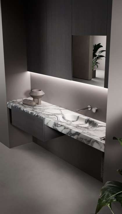 Coleccin Fortepiano se basa en el mrmol slido trabajado en diferentes modalidades para obtener diferentes estilos de lavabo escultricos...