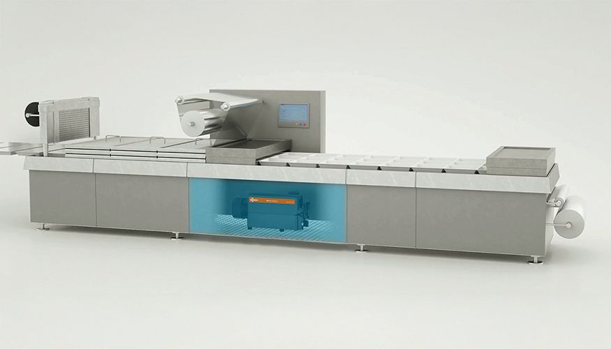 Mquina de envasado de termoformado con una bomba de vaco de paletas rotativas R 5 de Busch