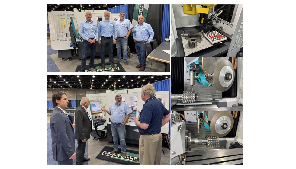 A la izq. arriba, el equipo de ventas de Schneeberger USA en la Motion & Power Technology Expo 2025...