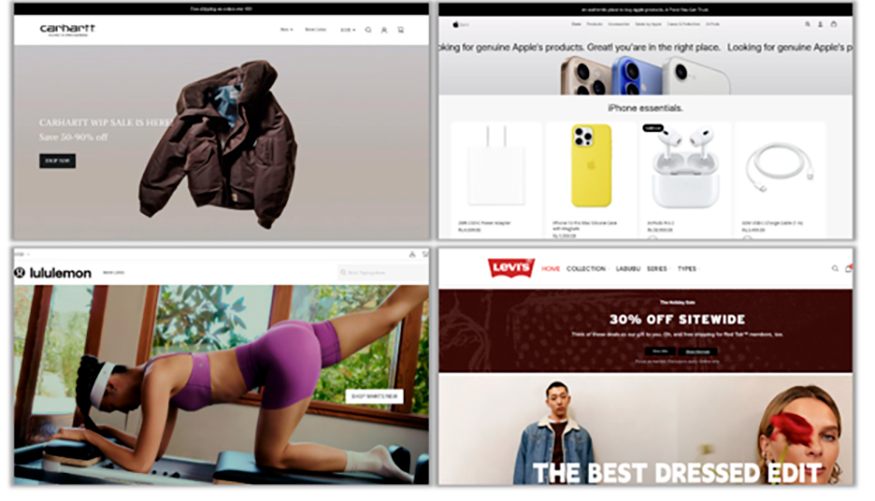 Ejemplos de p�ginas falsas imitando a marcas reconocidas, que aparentan ofrecer descuentos navide�os