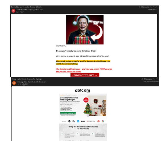 Ejemplos de mails recurriendo a t�cticas de proyectar urgencia o anunciar que el usuario ha sido seleccionado como ganador de un premio...
