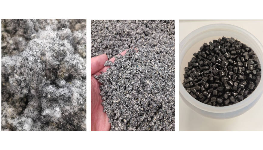 Figura 1: Recogida y clasificaci�n de residuos de tela filtrante de polipropileno durante el proceso de trituraci�n y peletizaci�n...