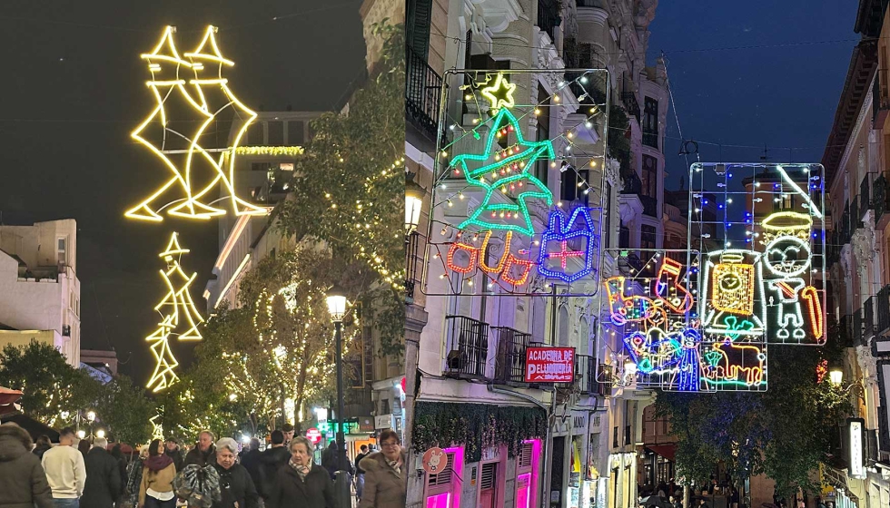 Los dise�os de Oteyza en la calle Montera (izquierda); Y reproducci�n de dibujos creados por los m�s peque�os en el entorno de la Plaza Mayor...