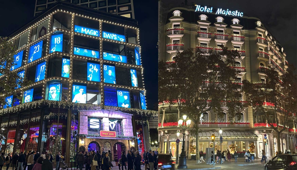 A la izquierda, la fachada de Casa Seat y su Calendario de Adviento; a la derecha el Hotel Majestic, uno de los cl�sicos de la Navidad en Barcelona...