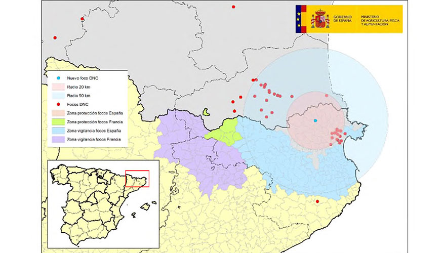 Mapa de localizaci�n de los 18 focos de dermatosis nodular contagiosa en Catalu�a a fecha de 7 de enero de 2025...