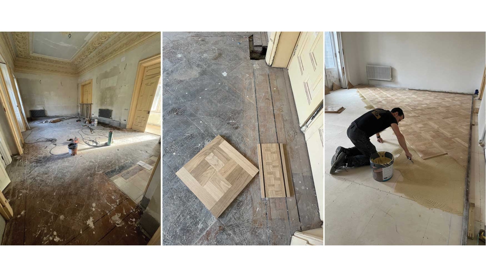 El mal estado del suelo original oblig� a realizar r�plicas fieles del pavimento, instaladas de forma encolada