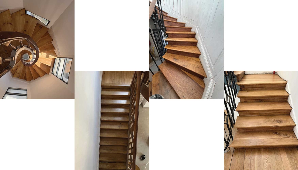 Algunas de las escaleras del Palacio de Lamuza tras los trabajos de acuchillado y barnizado...