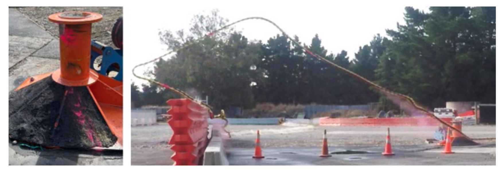 Fig. 8. El contacto con una superficie de bolardo en rampa desv�a la l�nea de recorrido hacia arriba