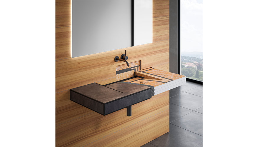 El lavabo prefabricado Kerdi-Board-W se puede instalar con soportes para que sea accesible en silla de ruedas y, por lo tanto, sin barreras molestas...