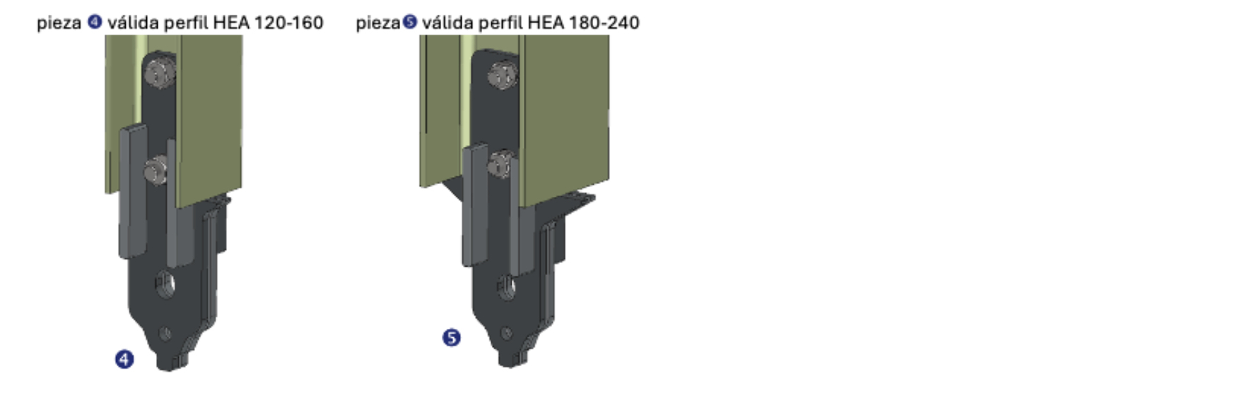 Fig. 9 Pies de los postes (pieza intermedia) para sistema modular de las tres series...