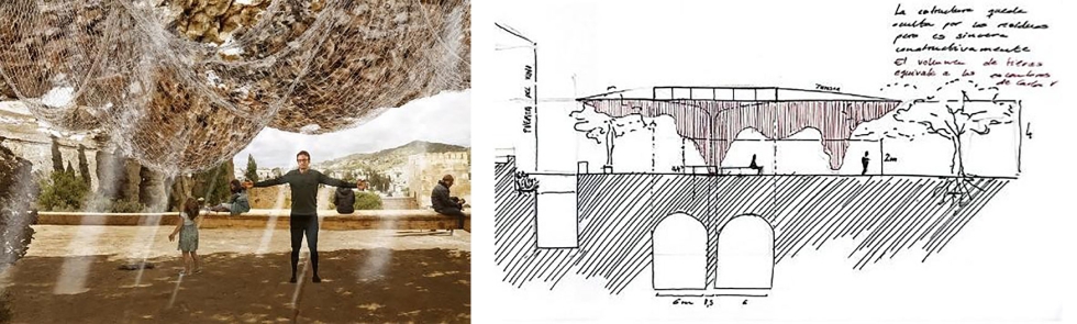 Se materializa como una instalaci�n temporal compuesta por 400 m� de cer�mica, soportados por una estructura ligera de tipo paraguas y muelles...