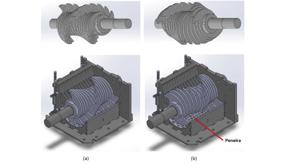 Figura 3 � Disposi��o das l�minas m�veis em espiral (a) e em V (b)