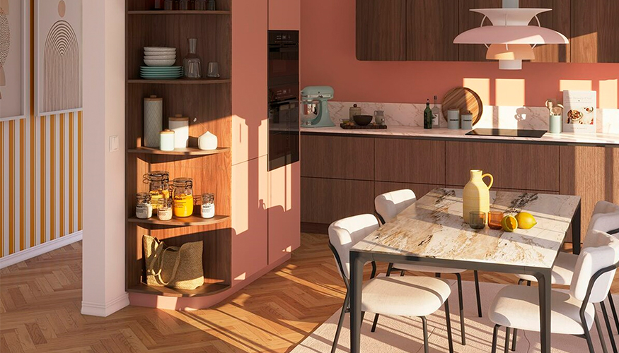 La cocina Toulouse mediante frentes suavemente redondeados y estanter�as de l�neas curvas, rompe con la rigidez del mobiliario tradicional...