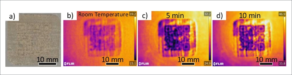 Figura 4: Imagen t�rmica de c�digos QR fabricados mediante DED-LB y calentados en horno. C�digo situado en la superficie [1]...