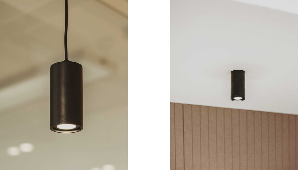 Detalle de los downlights Simon 640 en versi�n suspendida o empotrada, se adaptan a las din�micas del centro