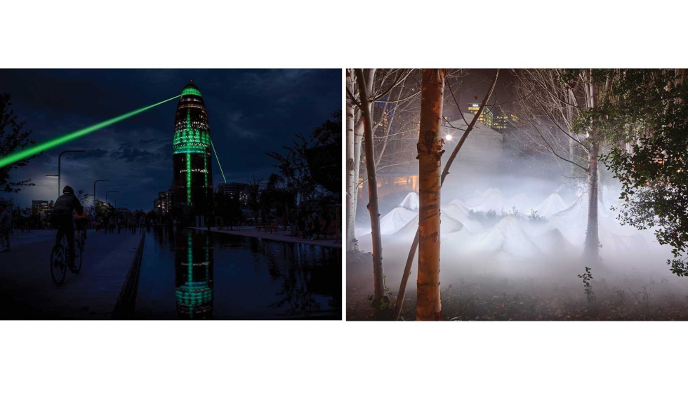 A la izquierda �L�ser Fases� de Antoni Arola; y a la derecha �El movimiento de las monta�as� de Cabosanroque...