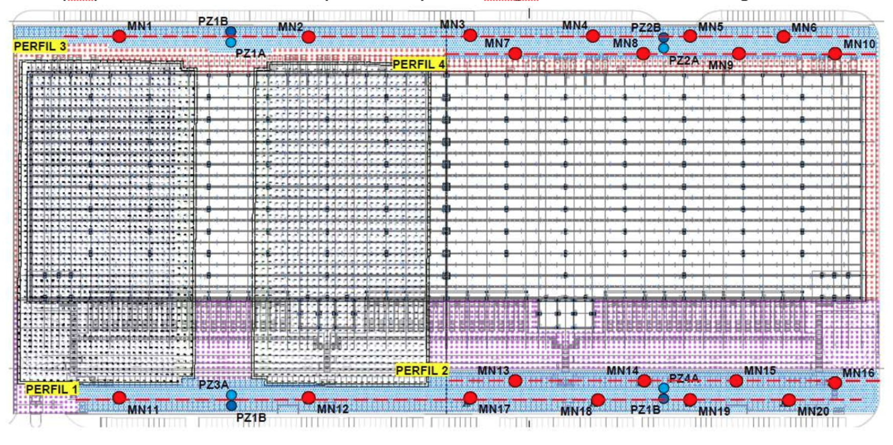Figura 18. � Ubicaci�n de las marcas de nivelaci�n y piez�metros instalados en la obra