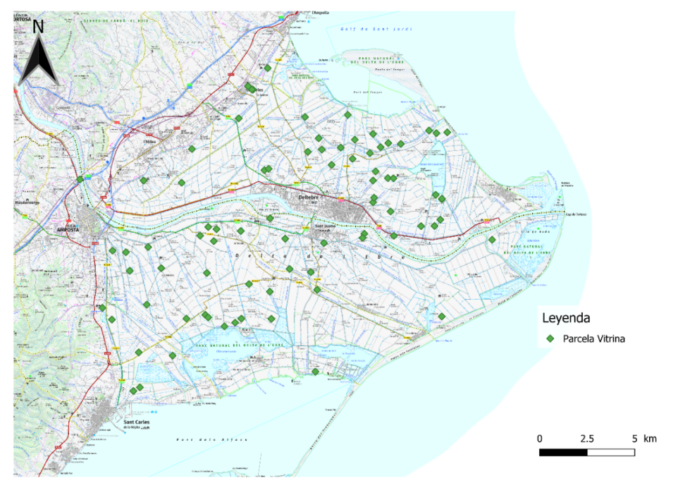 Figura 4. Localizaci�n de las parcelas vitrina. Los puntos indican la ubicaci�n de las parcelas objeto de estudio