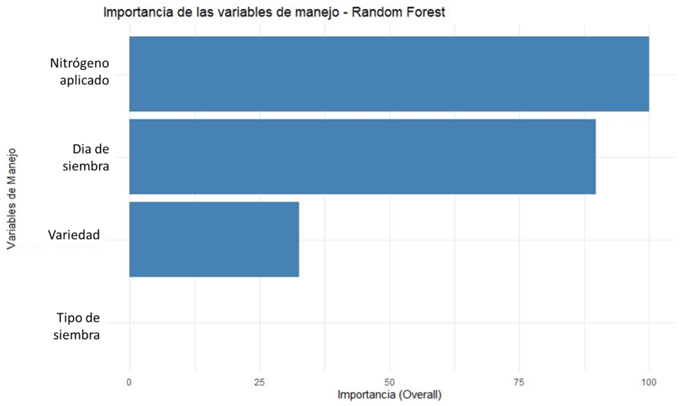Figura 11. Ranking de importancia en variables de manejo. Modelo Random Forest