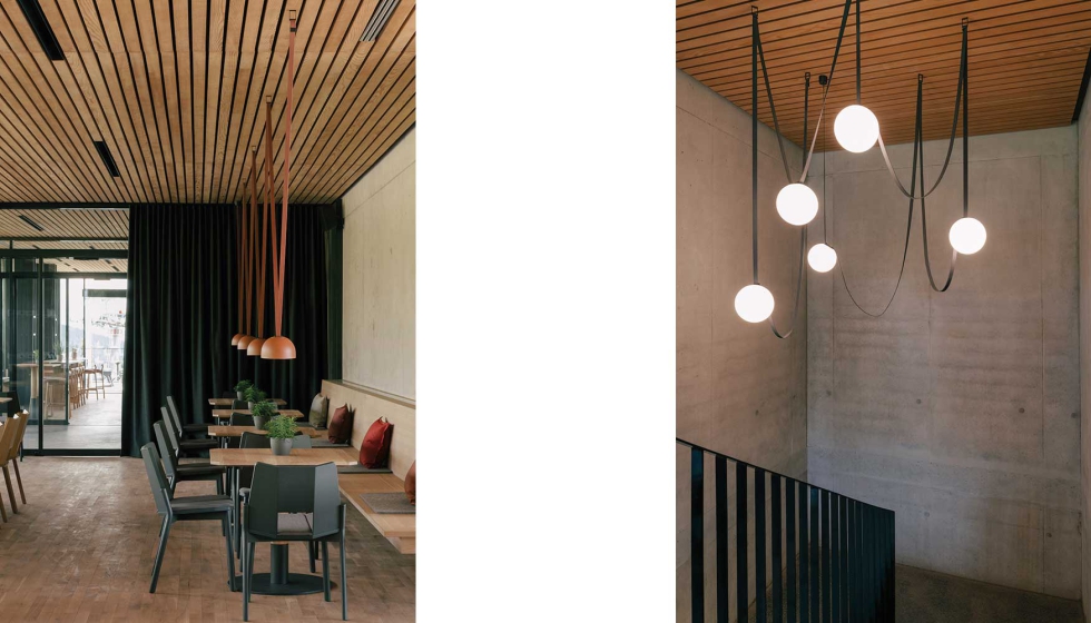 Los materiales empleados en estas luminarias, como cuerda y metal, remiten a los utilizados en deportes alpinos como el esqu� o la escalada...