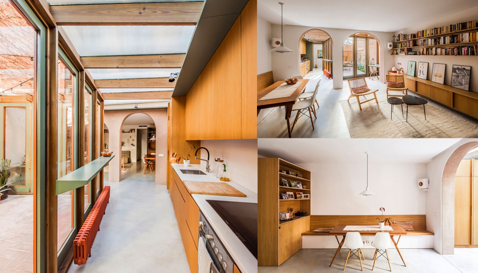 Imagen interior de la zona de cocina y comedor con el nuevo sal�n