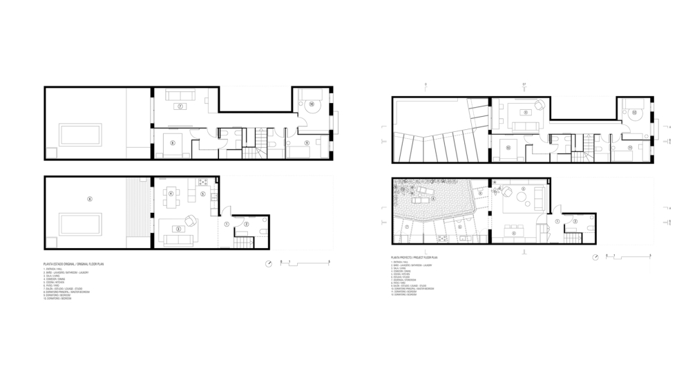 Detalle de los planos de la reforma (a la izquierda el plano original y a la derecha el proyecto)...