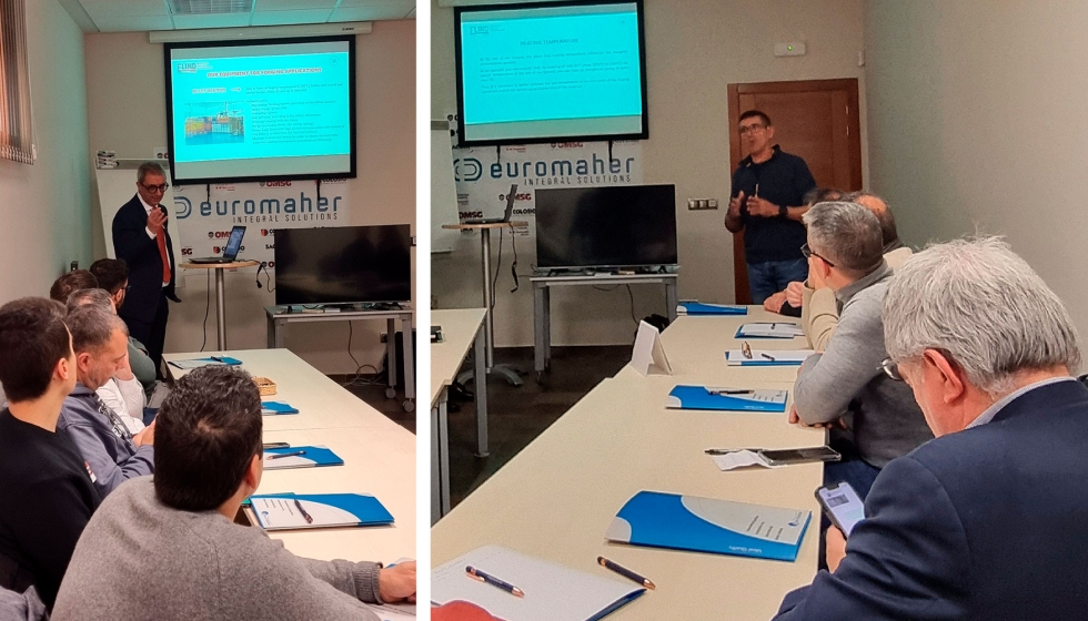 Agostino Rizzo y Andr�s Arguinariz durante la exposici�n de los temas en las instalaciones de Euromaher