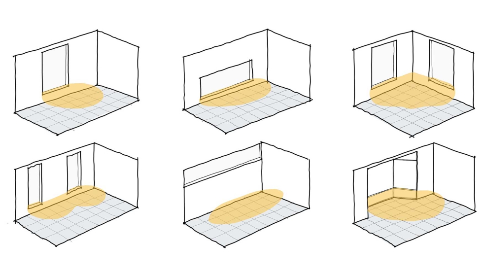Distribuciones de iluminaci�n natural producidas por distintas disposiciones de ventana...