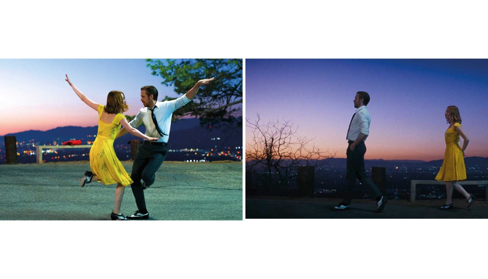 Fig. 8. Fotogramas de �La, La, Land�. Secuencia de atardecer en la colina. (Chazelle, 2016)