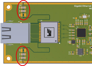 Imagen 4. Conexi�n del blindaje de la toma Ethernet seg�n ANP116. Hay un MLCC en cada lado, el varistor no est� representado...