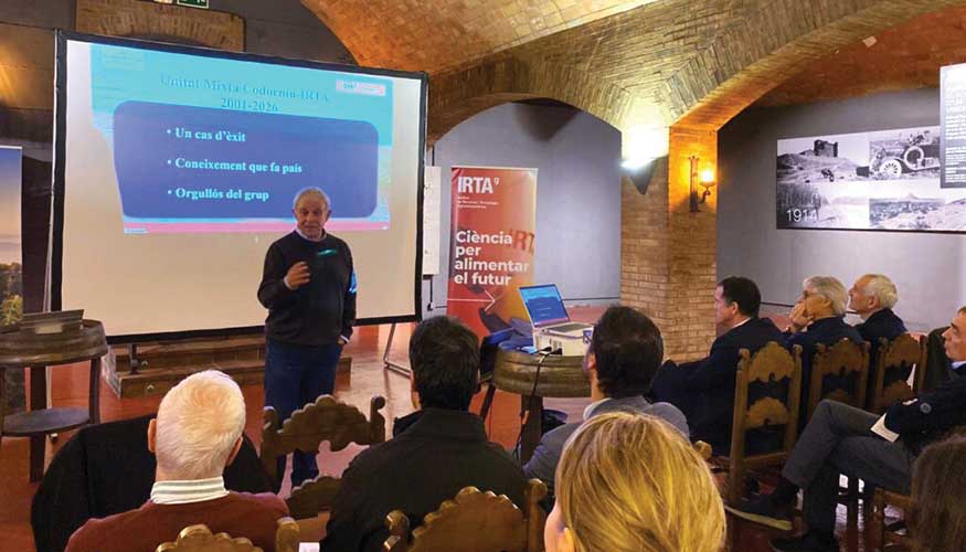Joan Girona, investigador del IRTA experto en agronomia del riego, durante el acto. Foto: IRTA, CC by 4.0.